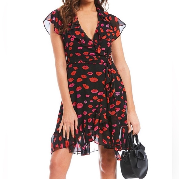Betsey Johnson Dresses & Skirts - Betsey Johnson Black and Red Wrap Dress with Lips!! Be my Valentine!
